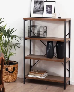 Estante Com 4 Prateleiras Em Madeira Escura Brisbane