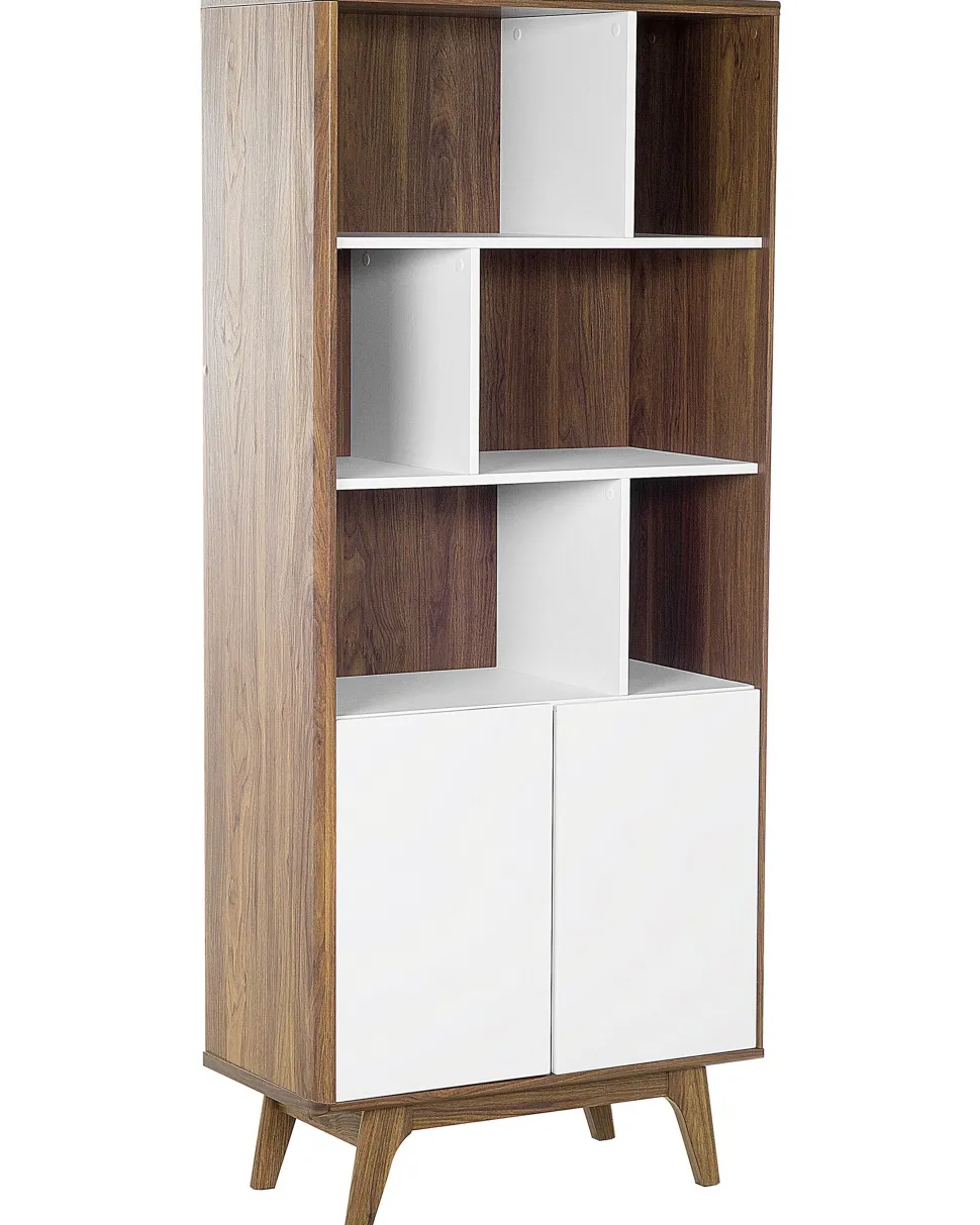 Estante Com 3 Prateleiras E 2 Portas Castanha Escura E Branca Columbus