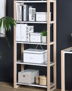 Estante Com 4 Prateleiras Branca E Castanha Clara Jenks