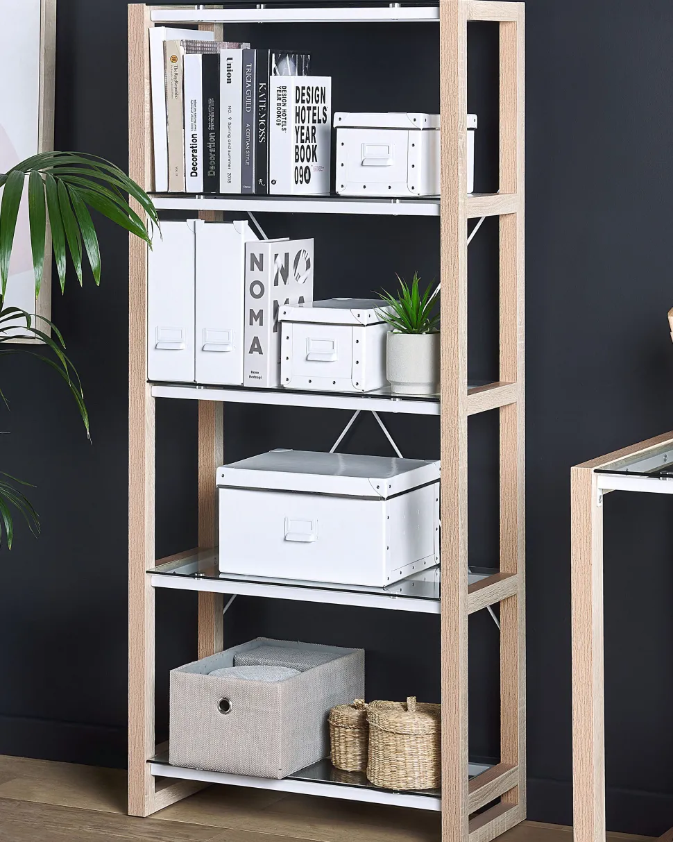 Estante Com 4 Prateleiras Branca E Castanha Clara Jenks