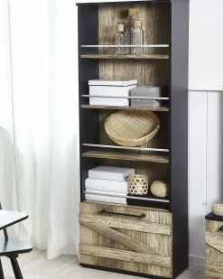 Estante Com 4 Prateleiras Castanho Clara E Preta Salter