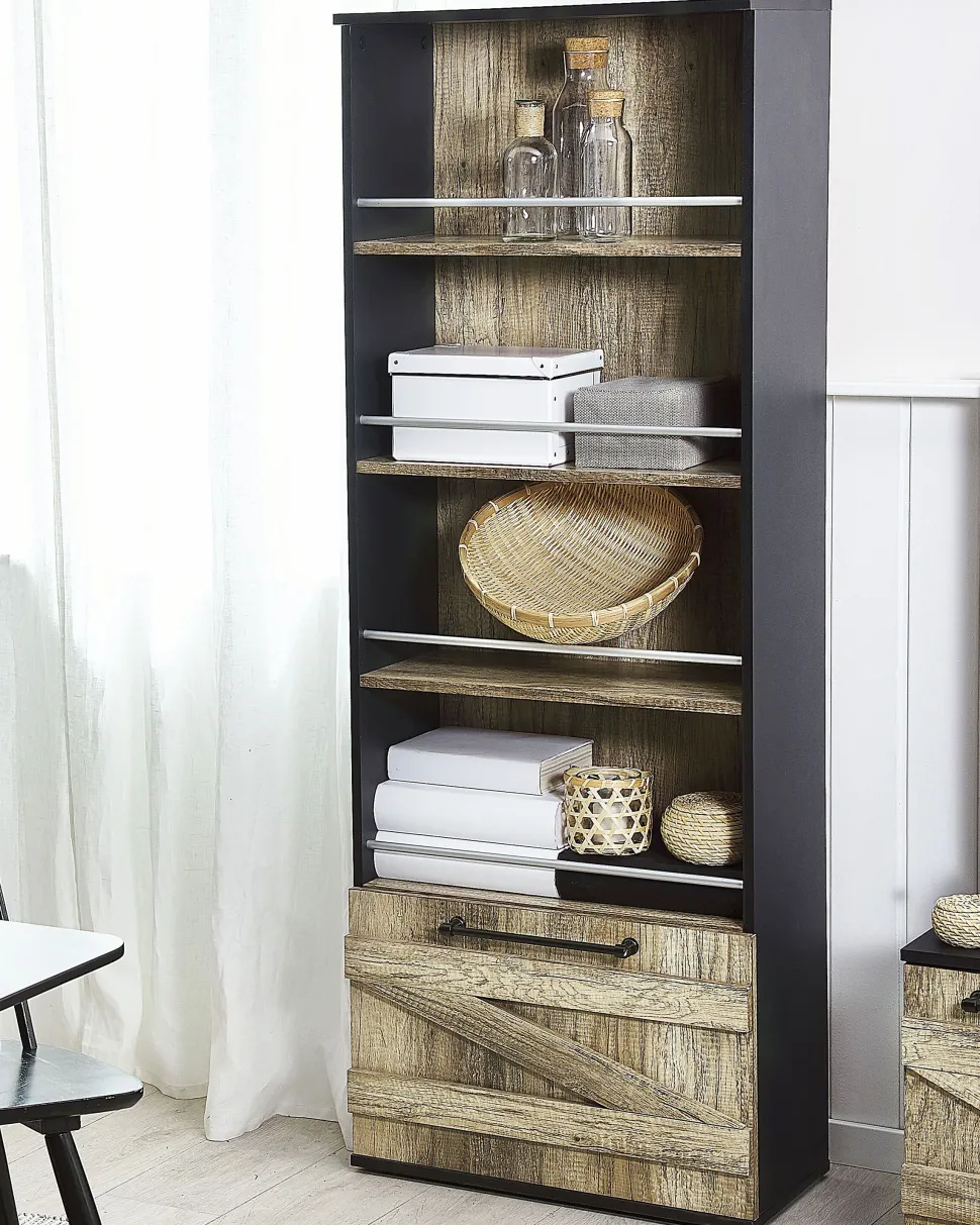 Estante Com 4 Prateleiras Castanho Clara E Preta Salter