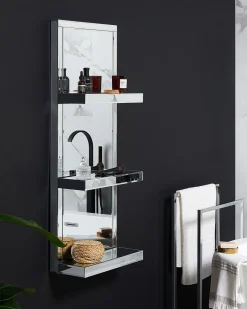 Estante De Casa De Banho Com 3 Prateleiras Em Efeito De Espelhado Prateado Gaona