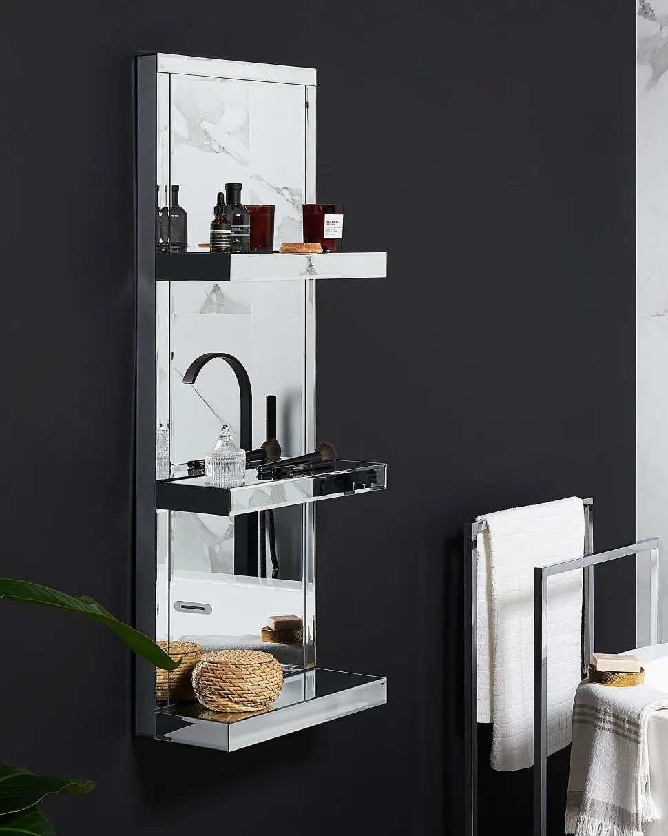 Estante De Casa De Banho Com 3 Prateleiras Em Efeito De Espelhado Prateado Gaona
