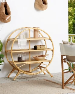 Estante Redonda Com 3 Prateleiras Em Rattan Cor Natural Tuvalu Ii