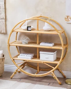 Estante Redonda Com 3 Prateleiras Em Rattan Cor Natural Tuvalu Ii