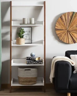 Estante Tipo Escada Com 5 Prateleiras Castanha E Branca Mobile Trio