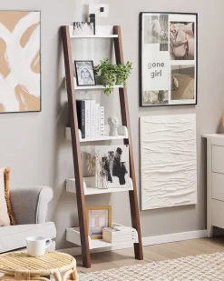 Estante Tipo Escada Com 5 Prateleiras Castanha E Branca Mobile Duo