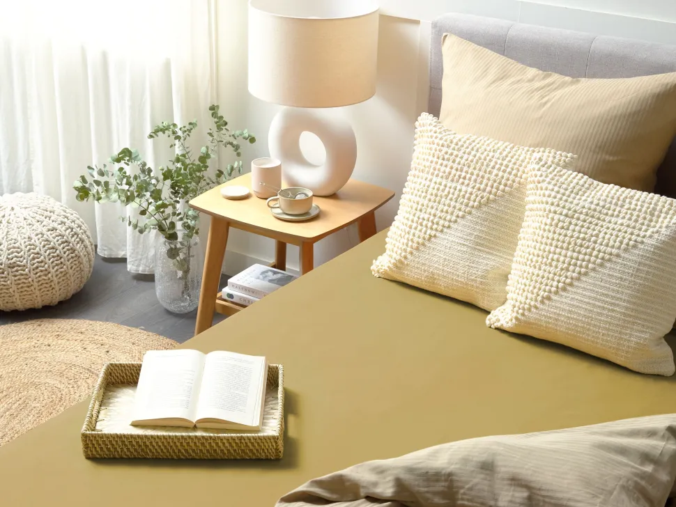 Lencol-Capa Em Algodao Verde Azeitona 90 X 200 Cm Janbu