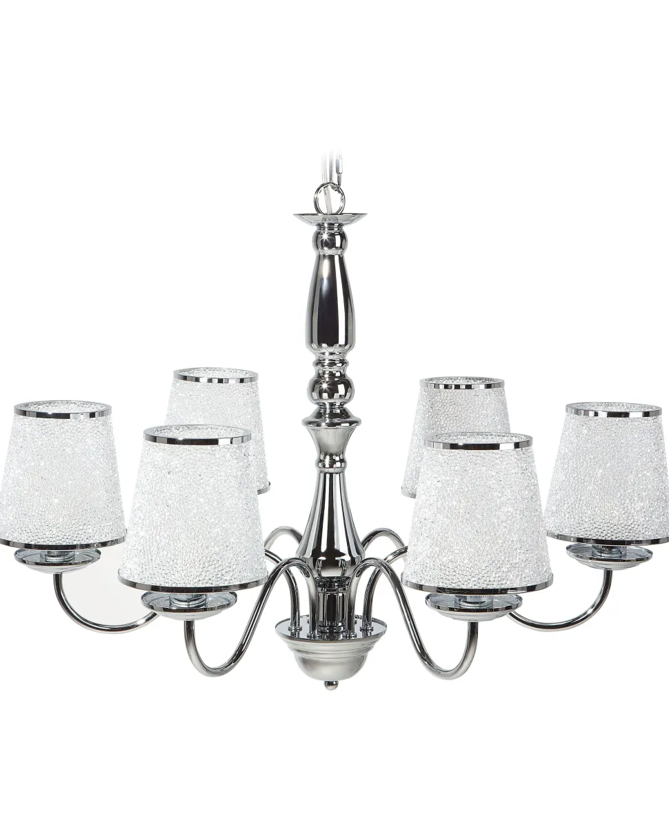 Lustre Em Metal Prateado Para 6 Lampadas Bradano