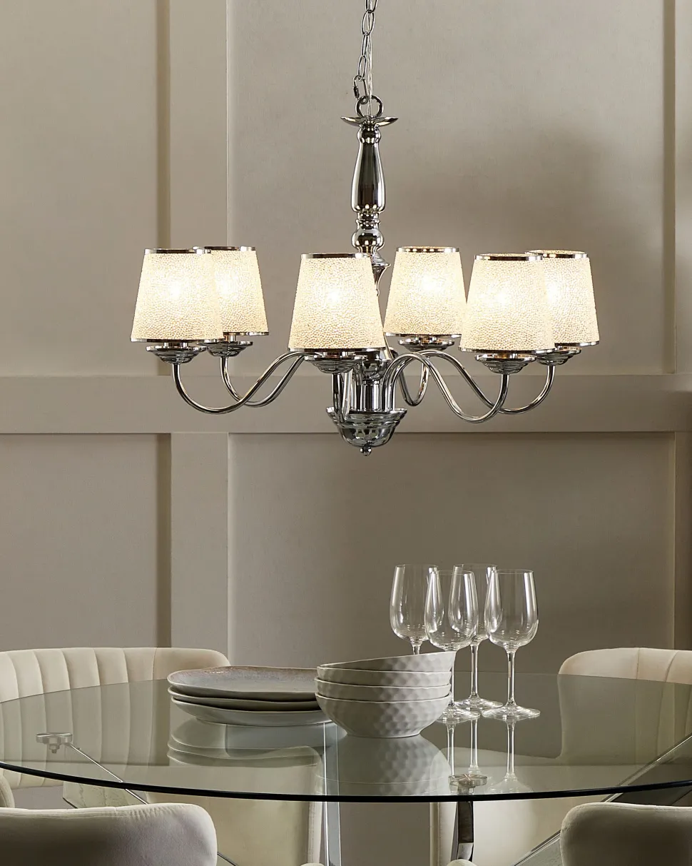 Lustre Em Metal Prateado Para 6 Lampadas Bradano