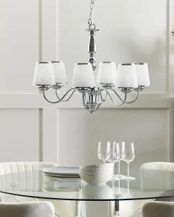 Lustre Em Metal Prateado Para 6 Lampadas Bradano