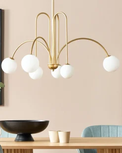 Lustre Para 6 Lampadas Em Metal Dourado Forbes