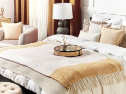 Manta Decorativa Em Algodao E Acrilico Creme E Laranja 130 X 170 Cm Salme