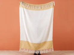 Manta Decorativa Em Algodao E Acrilico Creme E Laranja 130 X 170 Cm Salme