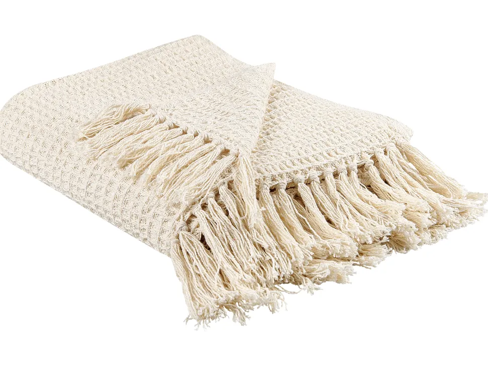 Manta Decorativa Em Algodao Creme 125 X 150 Cm Malu