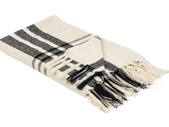 Manta Decorativa Em Algodao Branco-Creme E Preto 130 X 170 Cm Yuvali