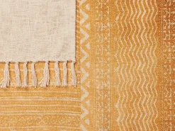 Manta Decorativa Em Algodao Amarelo E Creme 130 X 180 Cm Firozabad