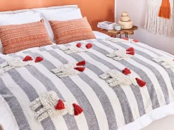 Manta Em Algodao Branco E Cinzento 125 X 150 Cm Namtar