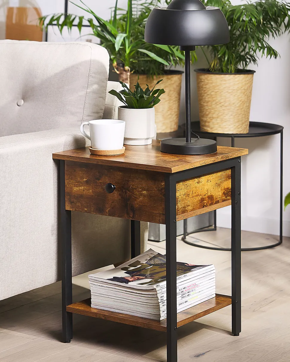 Mesa De Apoio Com 1 Gaveta Em Madeira Escura Vester