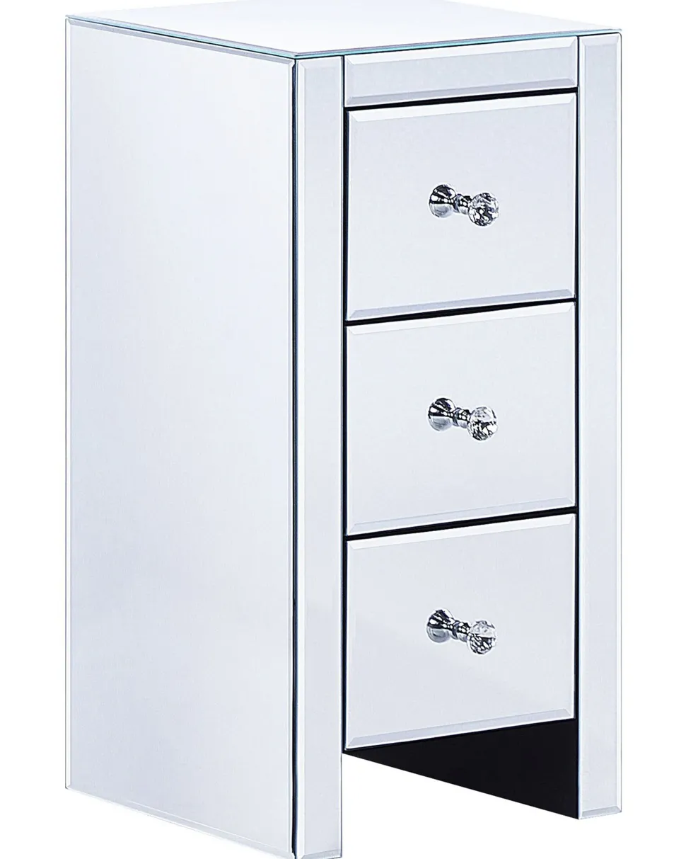 Mesa De Apoio Com 3 Gavetas Em Efeito Espelhado Prateada Lorris