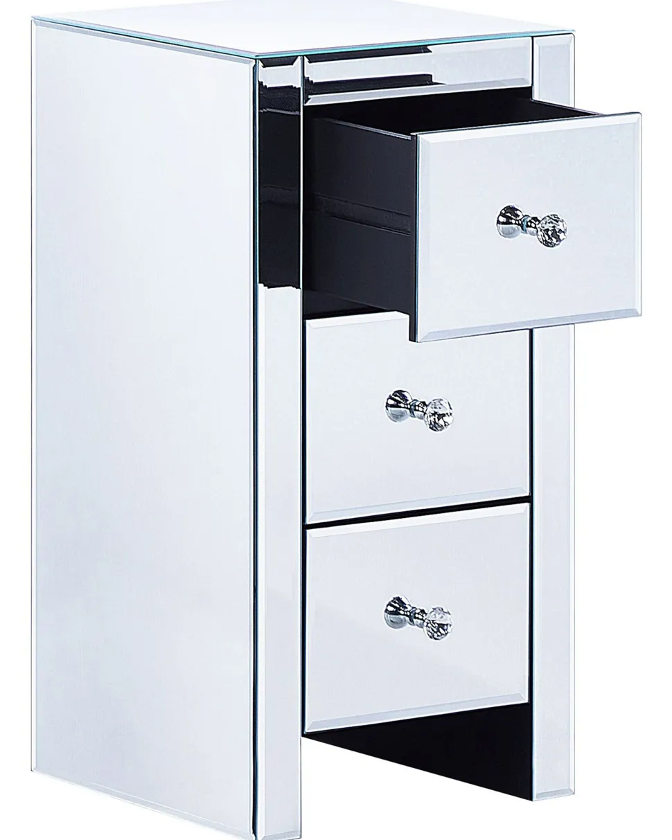 Mesa De Apoio Com 3 Gavetas Em Efeito Espelhado Prateada Lorris