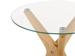 Mesa De Apoio Em Madeira Clara E Tampo De Vidro Temperado Valley