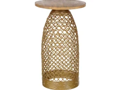 Mesa De Apoio Em Madeira Clara De Mango E Dourada Waihi