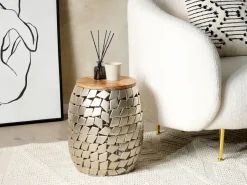 Mesa De Apoio Em Madeira Clara De Mango E Prateado Jabiru