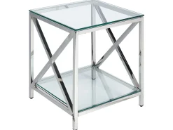 Mesa De Apoio Prateada Com Tampo De Vidro Audet