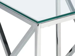 Mesa De Apoio Prateada Com Tampo De Vidro Audet