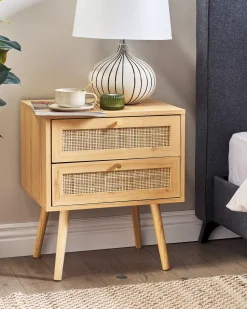Mesa De Cabeceira Com 2 Gavetas Em Rattan Em Madeira Clara Perote
