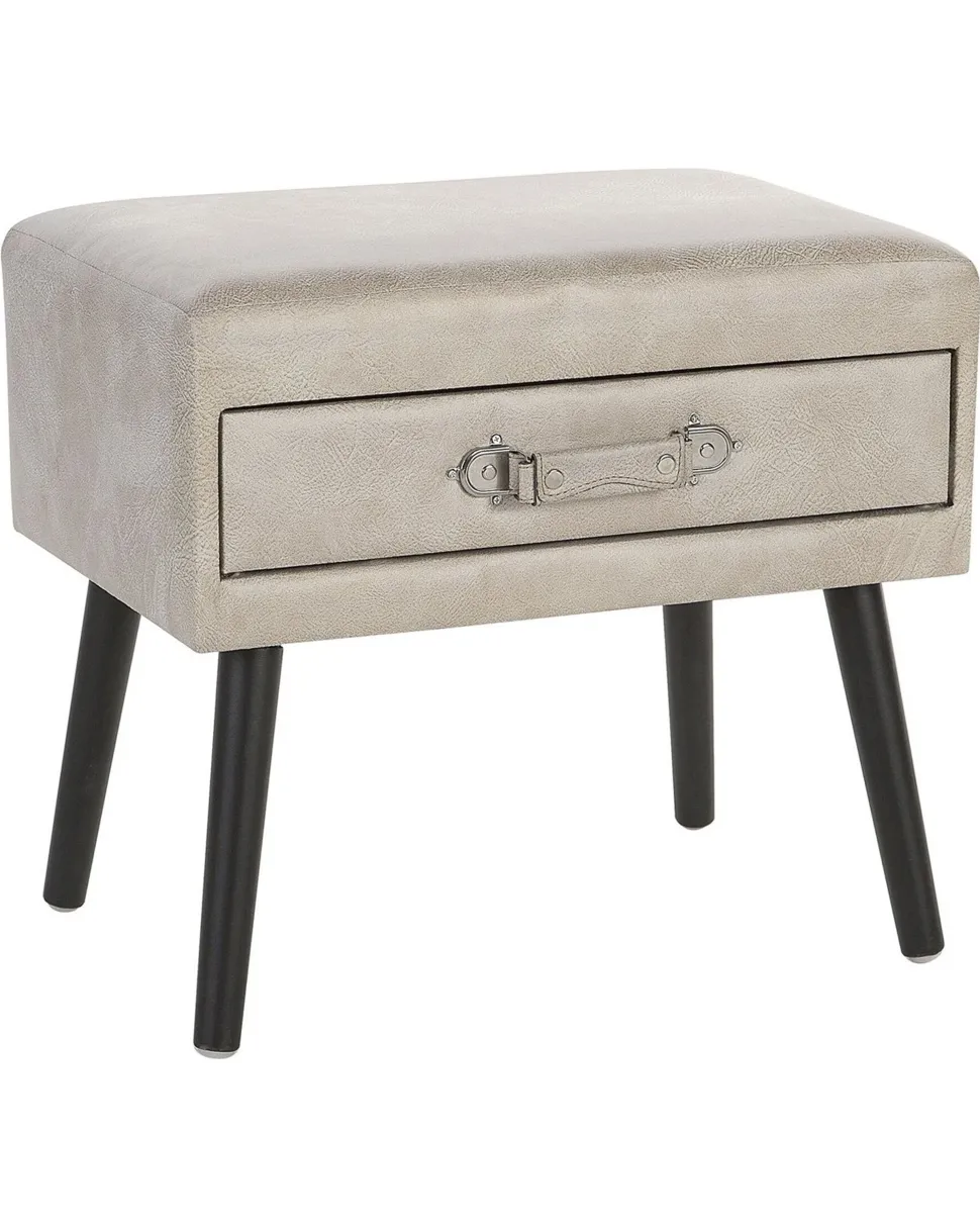 Mesa De Cabeceira Com 1 Gaveta Em Pele Sintetica Creme Eurostar