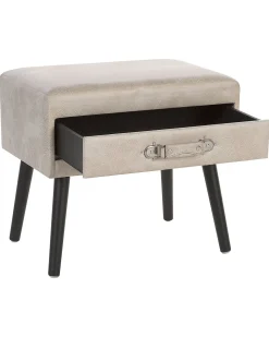 Mesa De Cabeceira Com 1 Gaveta Em Pele Sintetica Creme Eurostar