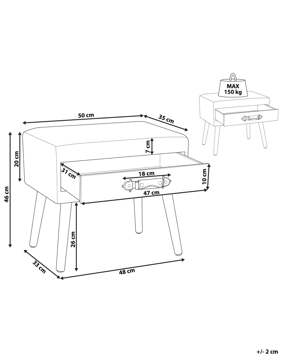 Mesa De Cabeceira Com 1 Gaveta Em Pele Sintetica Creme Eurostar