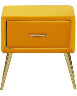 Mesa De Cabeceira Com 1 Gaveta Em Veludo Amarelo Flayat