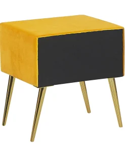 Mesa De Cabeceira Com 1 Gaveta Em Veludo Amarelo Flayat