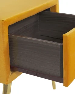 Mesa De Cabeceira Com 1 Gaveta Em Veludo Amarelo Flayat