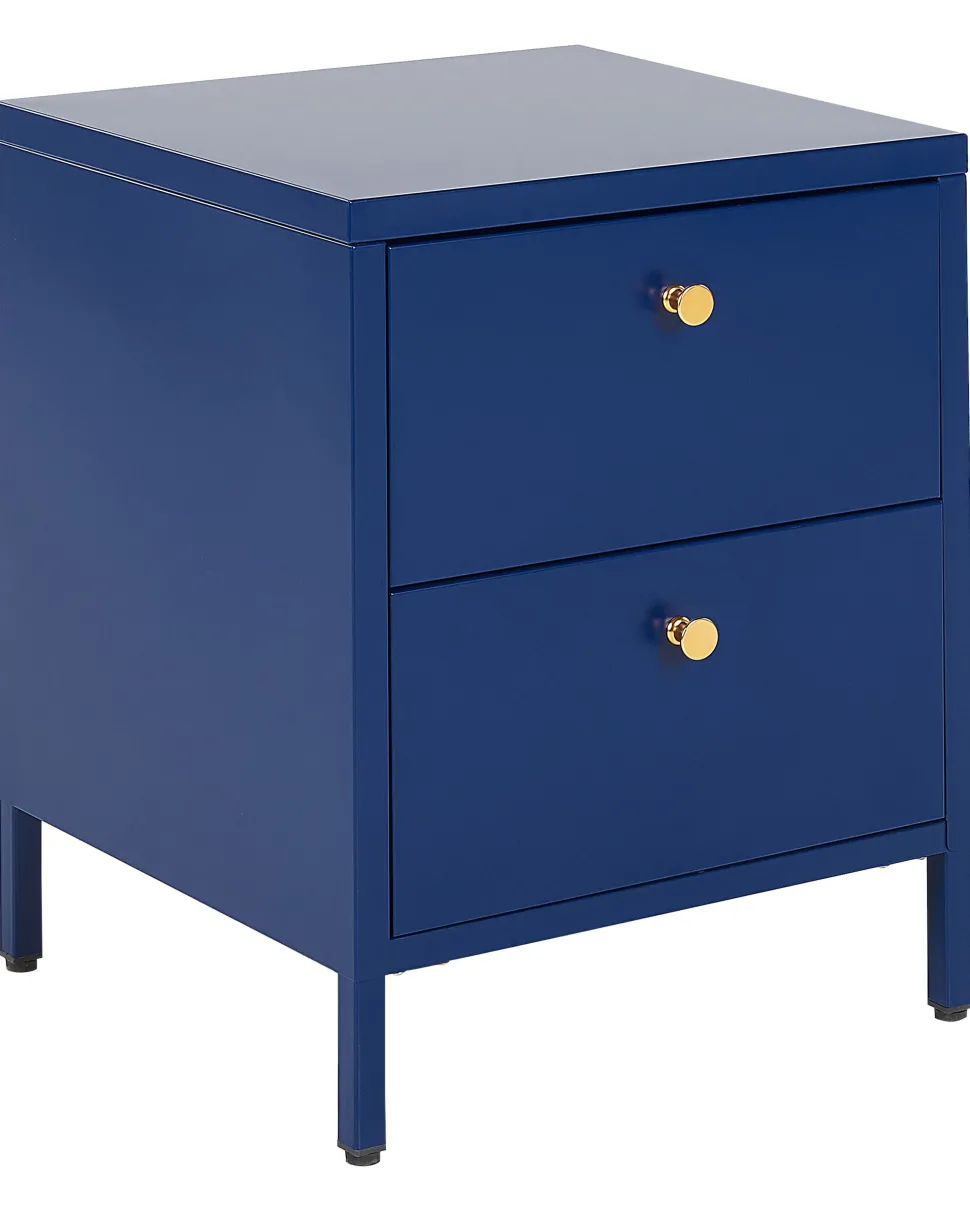 Mesa De Cabeceira Com 2 Gavetas Em Metal Azul Marinho Kylea