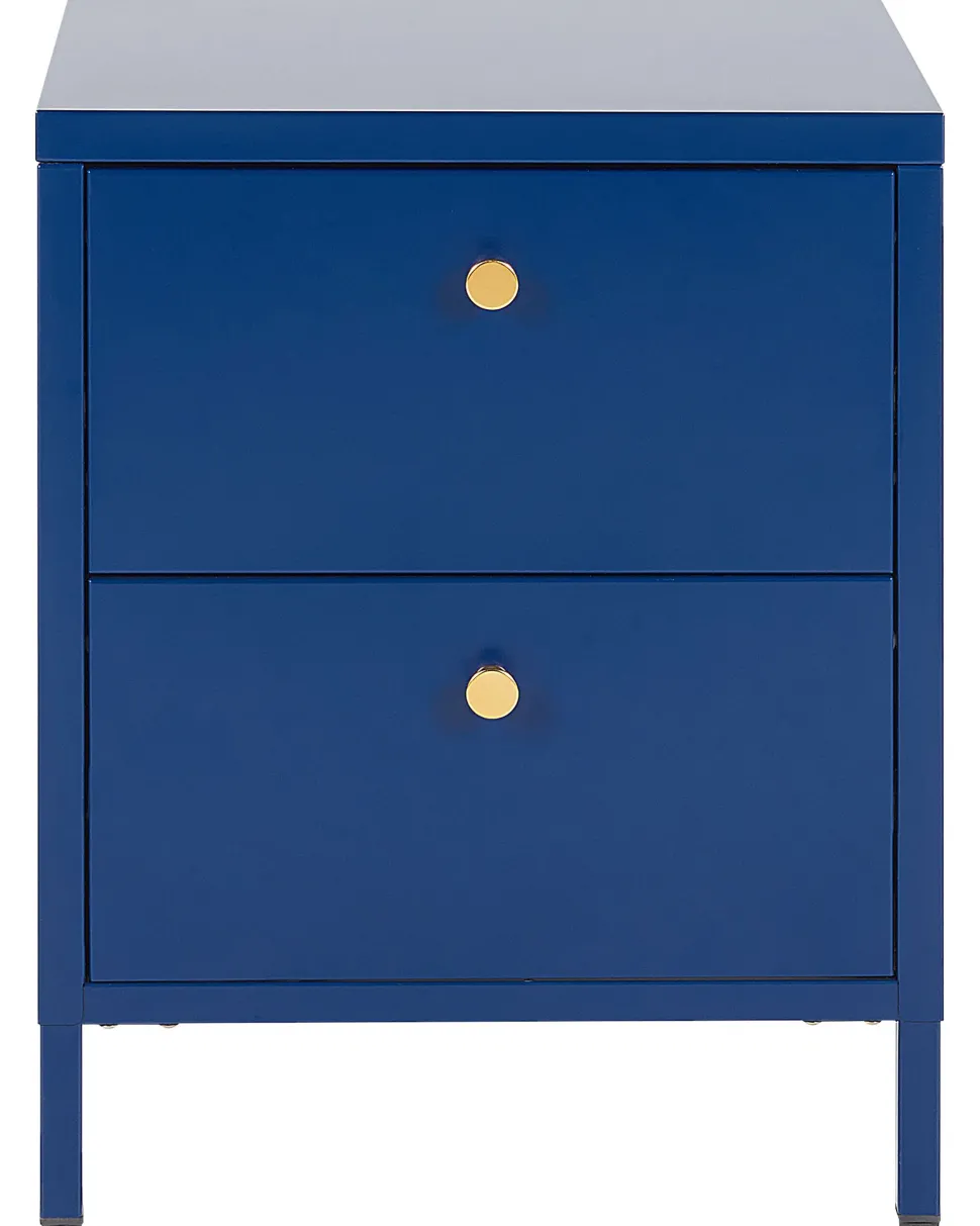 Mesa De Cabeceira Com 2 Gavetas Em Metal Azul Marinho Kylea
