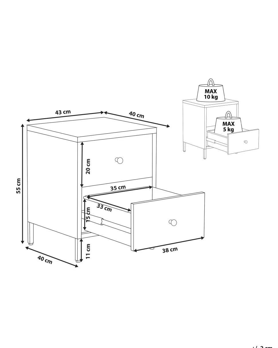 Mesa De Cabeceira Com 2 Gavetas Em Metal Azul Marinho Kylea