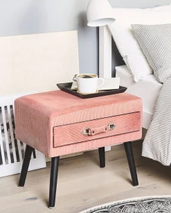 Mesa De Cabeceira Com 1 Gaveta Em Bombazine Rosa Eurostar