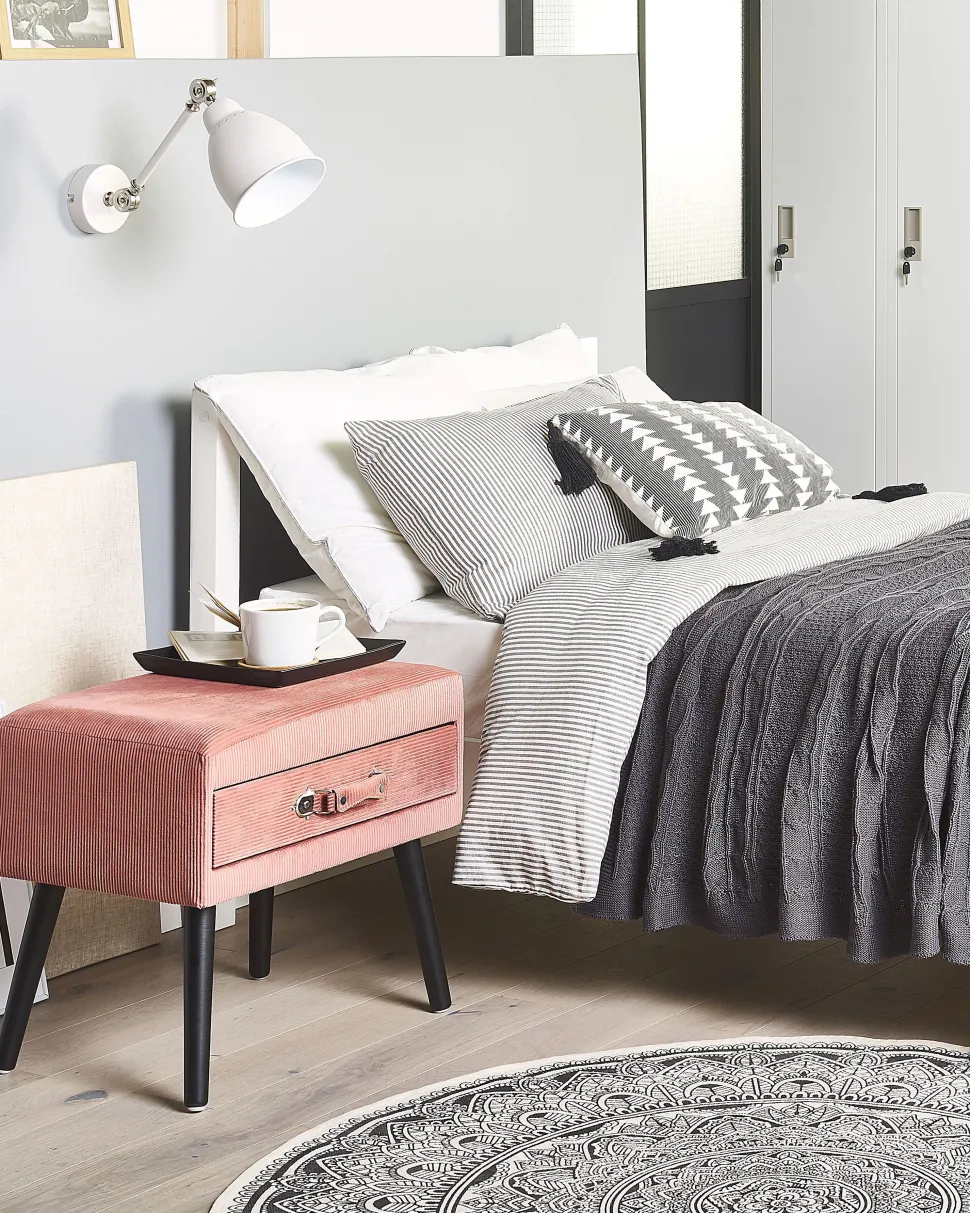 Mesa De Cabeceira Com 1 Gaveta Em Bombazine Rosa Eurostar
