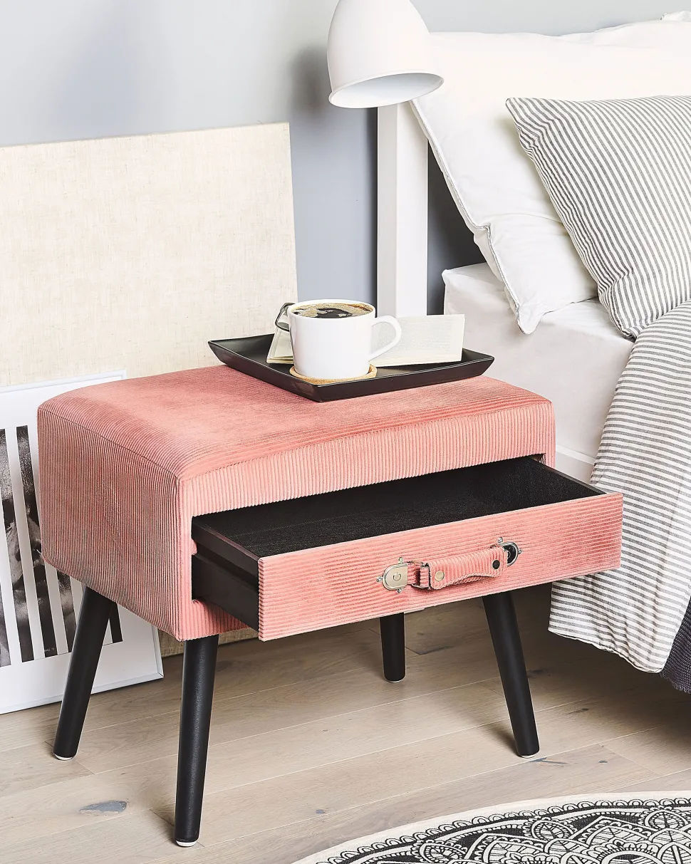 Mesa De Cabeceira Com 1 Gaveta Em Bombazine Rosa Eurostar