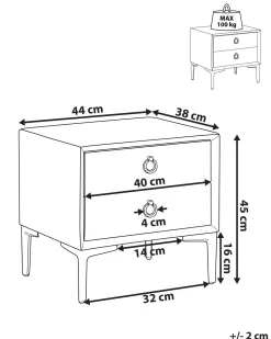 Mesa De Cabeceira Com 2 Gavetas Em Veludo Azul Marinho Sezanne