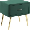 Mesa De Cabeceira Com 1 Gaveta Em Veludo Verde Esmeralda Flayat