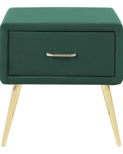 Mesa De Cabeceira Com 1 Gaveta Em Veludo Verde Esmeralda Flayat
