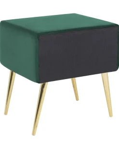 Mesa De Cabeceira Com 1 Gaveta Em Veludo Verde Esmeralda Flayat