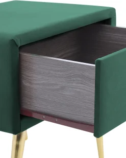 Mesa De Cabeceira Com 1 Gaveta Em Veludo Verde Esmeralda Flayat
