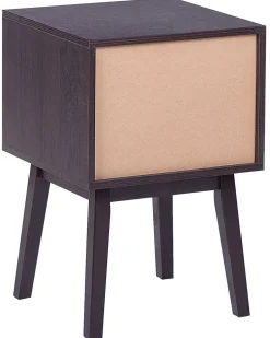 Mesa De Cabeceira Com 1 Gaveta Em Cor De Madeira Escura Rodes